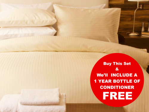 Oyster coloured Egyptian Cotton Striped bedding set for Aquaglow Waterbeds